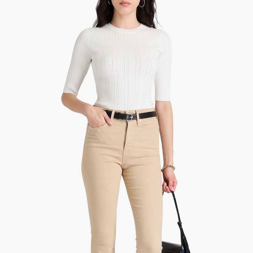 NWT Veronica Beard Vaari ribbed-knit top white